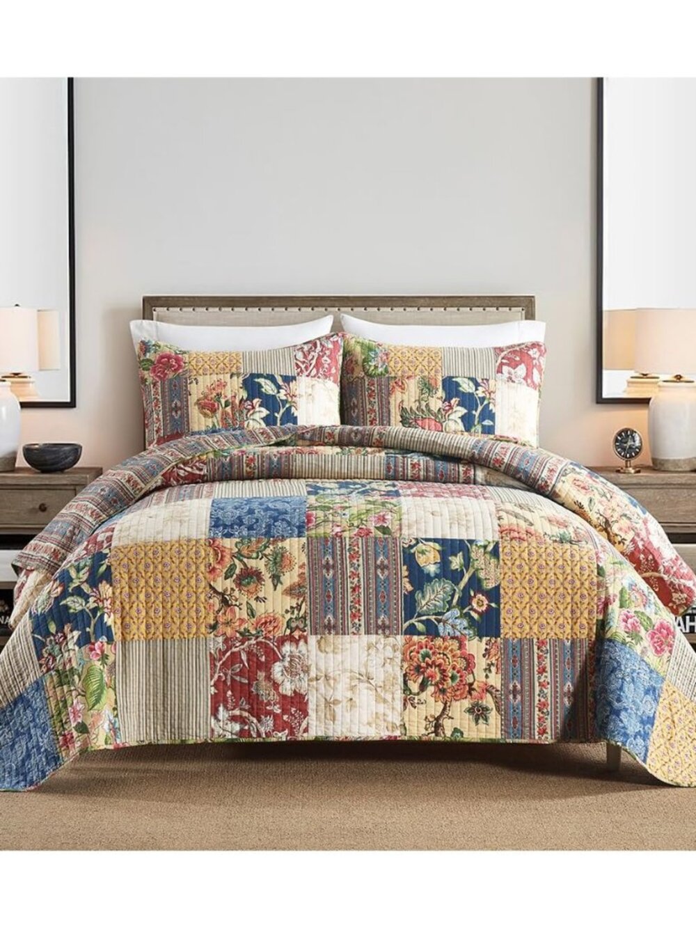 Cotton Bedspread Quilt Sets Reversible Bedding Coverlet Sets 3 Pieces Gorgeous